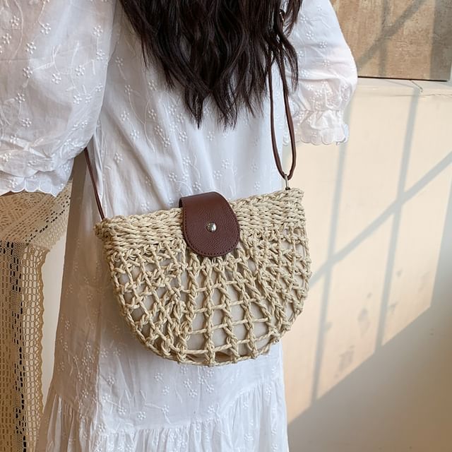 KOCORE-Perforated Straw Crossbody Bag