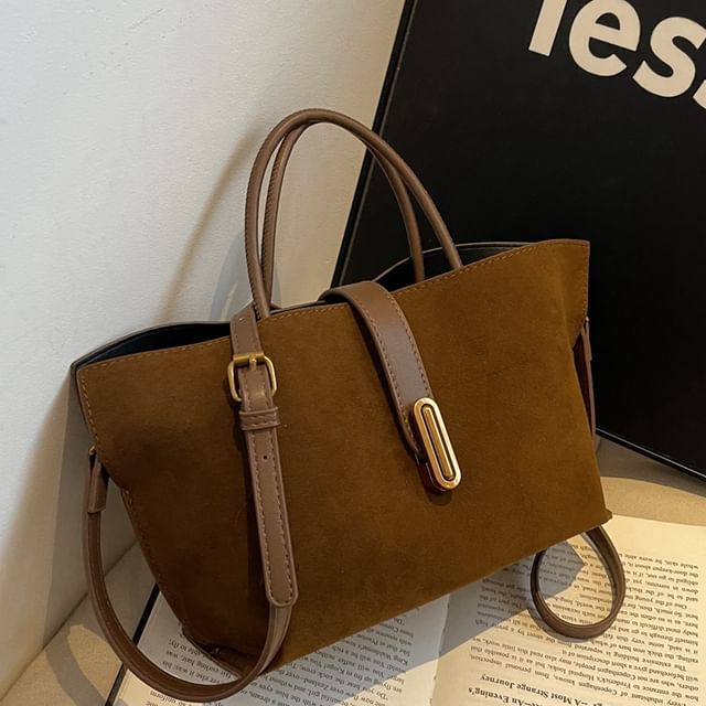 KOCORE-Plain Buckled Tote Bag