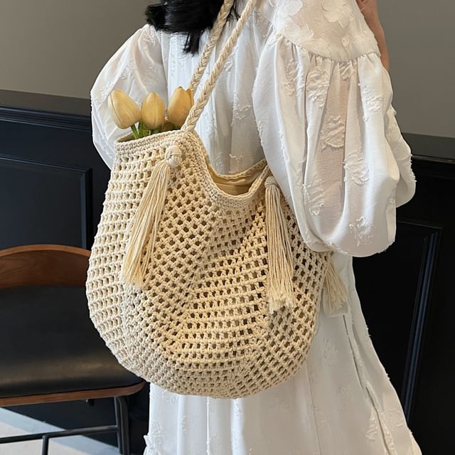 KOCORE-Plain Crochet Tote Bag