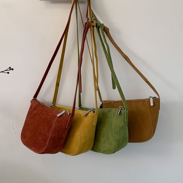KOCORE-Plain Faux Suede Crossbody Bag