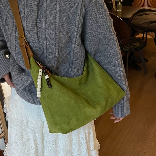 KOCORE-Plain Faux Suede Crossbody Bag