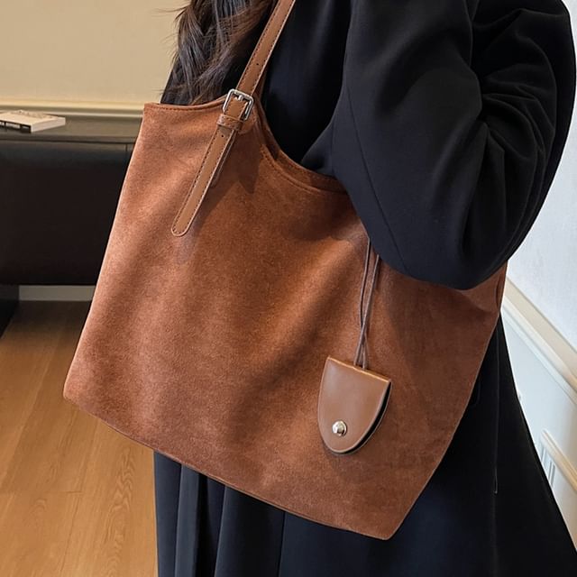 KOCORE-Plain Faux Suede Tote Bag