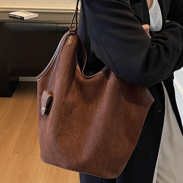 KOCORE-Plain Faux Suede Tote Bag