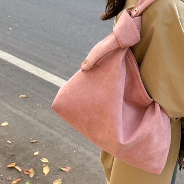 KOCORE-Plain Faux Suede Tote Bag