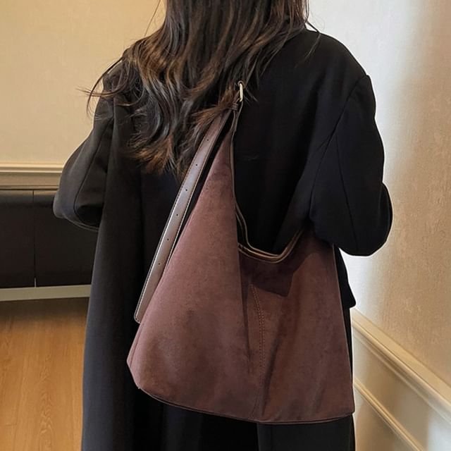 KOCORE-Plain Faux Suede Tote Bag