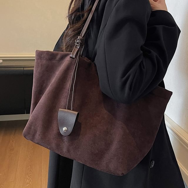 KOCORE-Plain Faux Suede Tote Bag