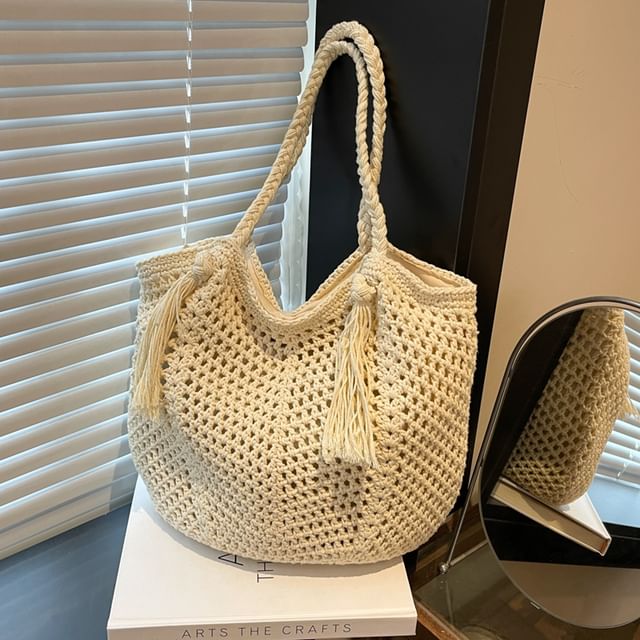 KOCORE-Plain Perforated Knit Tote Bag