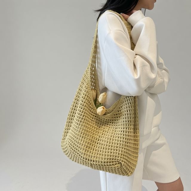 KOCORE-Plain Perforated Knit Tote Bag