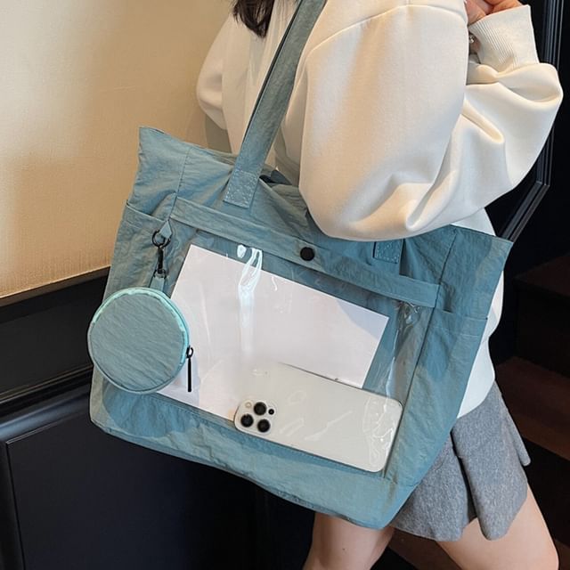 KOCORE-Set PVC Pocket Canvas Plain Tote Bag Pouch