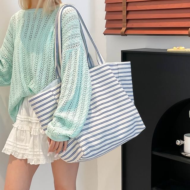 KOCORE-Striped Canvas Tote Bag