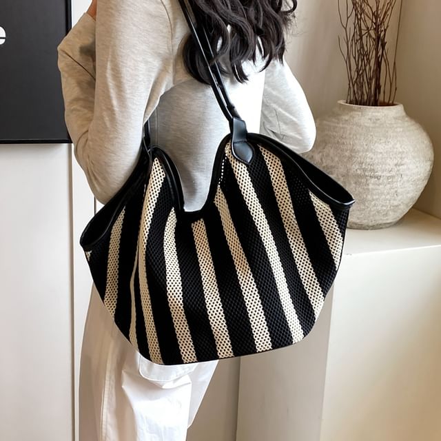 KOCORE-Striped Perforated Tote Bag
