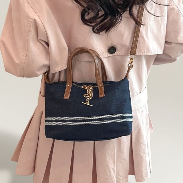 KOCORE-Striped Top Handle Denim Crossbody Bag