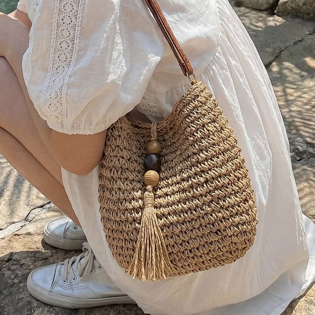KOCORE-Tasseled Straw Shoulder Bag