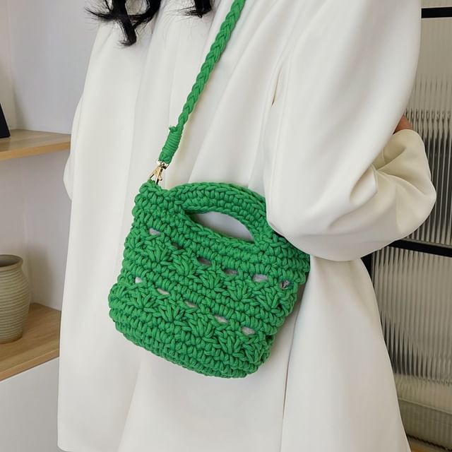KOCORE-Top Handle Plain Perforated Crossbody Bag