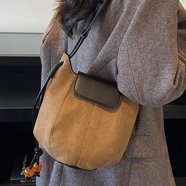 KOCORE-Two Tone Faux Suede Bucket Bag