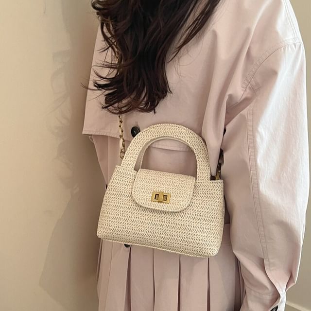 KOCORE-Woven Top Handle Structured Crossbody Bag