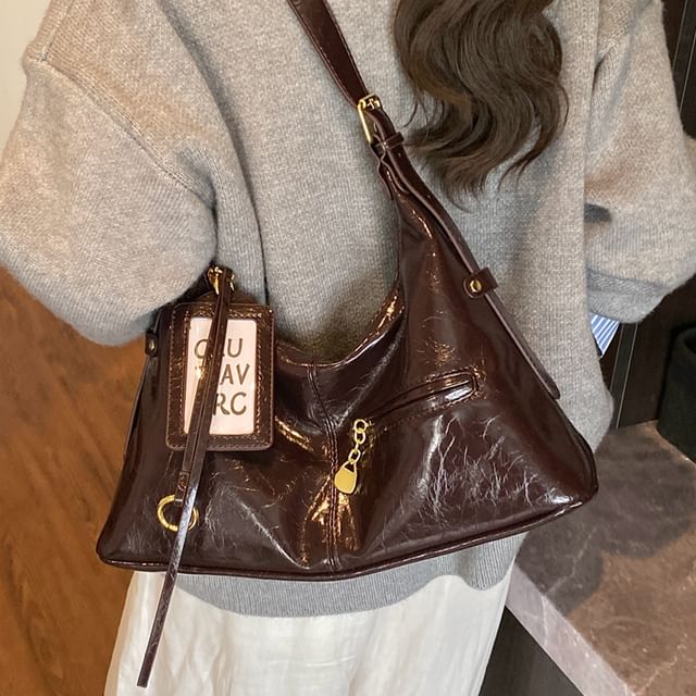 KOCORE-Zip Patent Leather Shoulder Bag