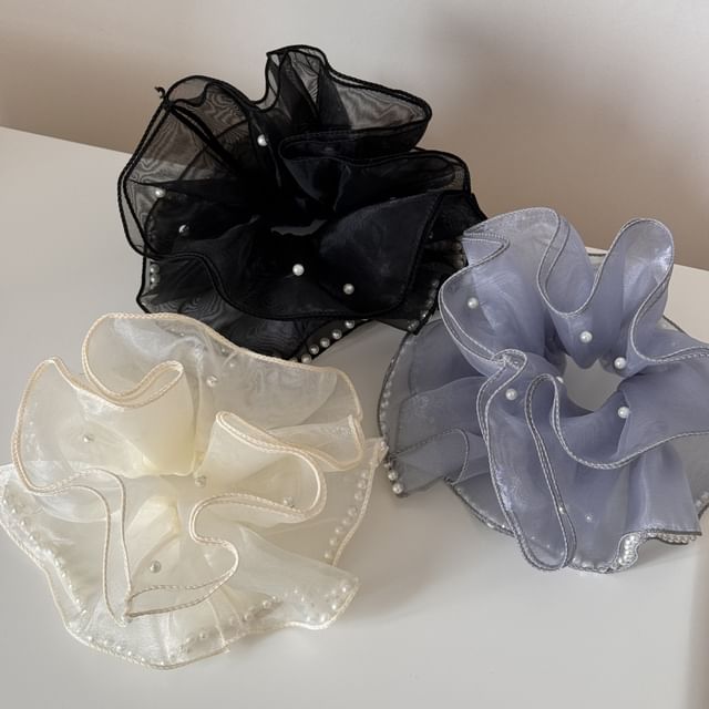 Koi Kawaii-Faux Pearl Ruffle Scrunchie