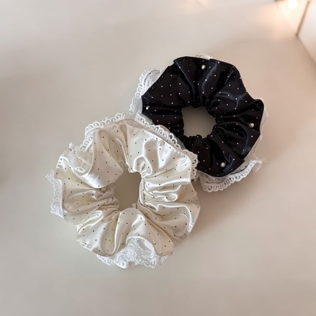 Koi Kawaii-Lace Trim Polka Dot Scrunchie