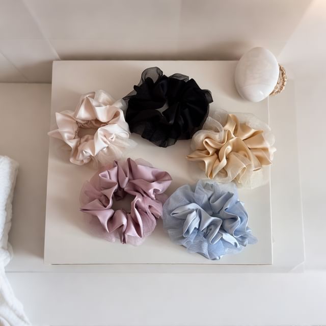 Koi Kawaii-Plain Satin Panel Mesh Scrunchie