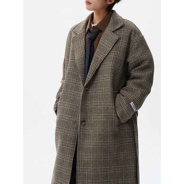 Koiyua-Button-Up Plaid Long Coat