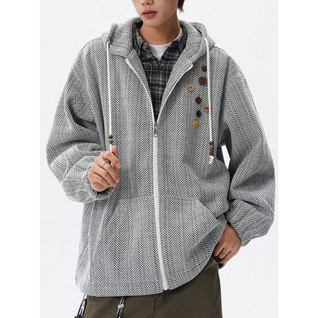 Koiyua-Buttoned Zip-Up Hoodie
