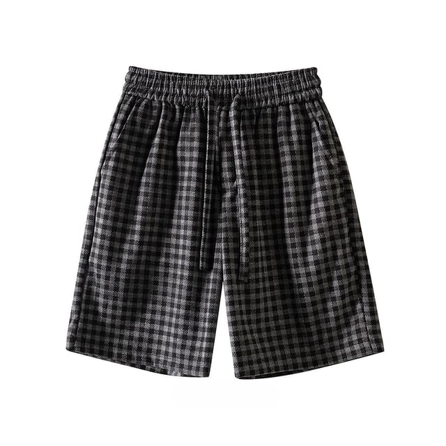 Koiyua-Drawstring Waist Plaid Shorts