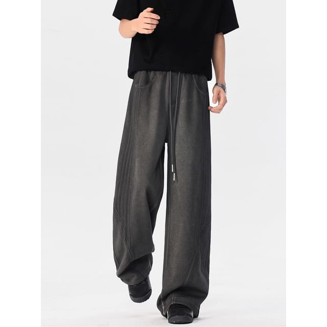Koiyua-Drawstring Waist Striped Wide Leg Pants