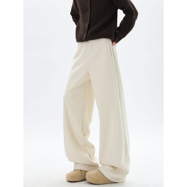 Koiyua-High Waist Plain Wide Leg Pants