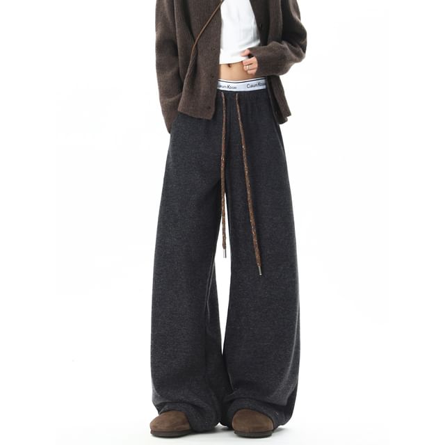 Koiyua-High Waist Plain Wide Leg Pants
