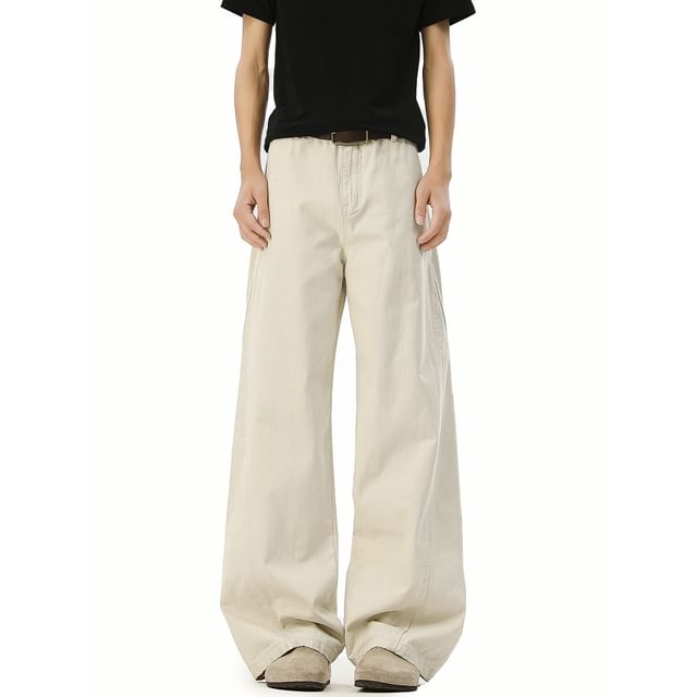 Koiyua-Mid Rise Plain Baggy Pants