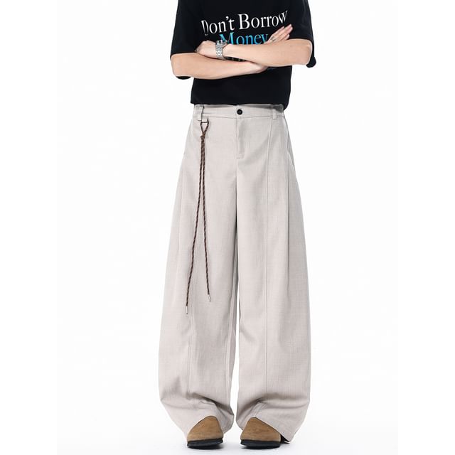 Koiyua-Mid Rise Plain Baggy Pants