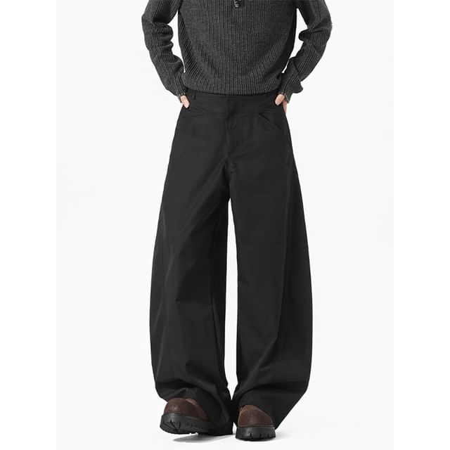 Koiyua-Mid Rise Plain Wide Leg Pants