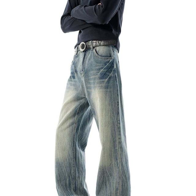 Koiyua-Mid Rise Washed Baggy Jeans