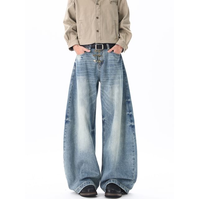 Koiyua-Mid Rise Washed Baggy Jeans