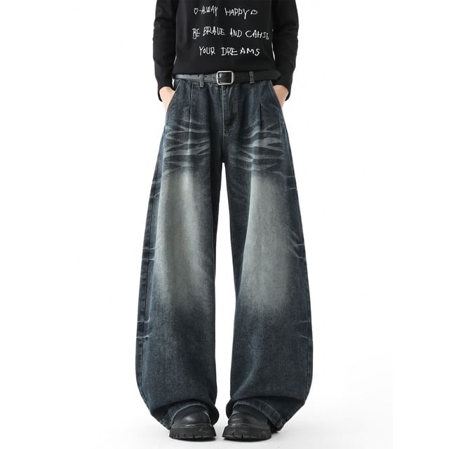Koiyua-Mid Rise Washed Baggy Jeans