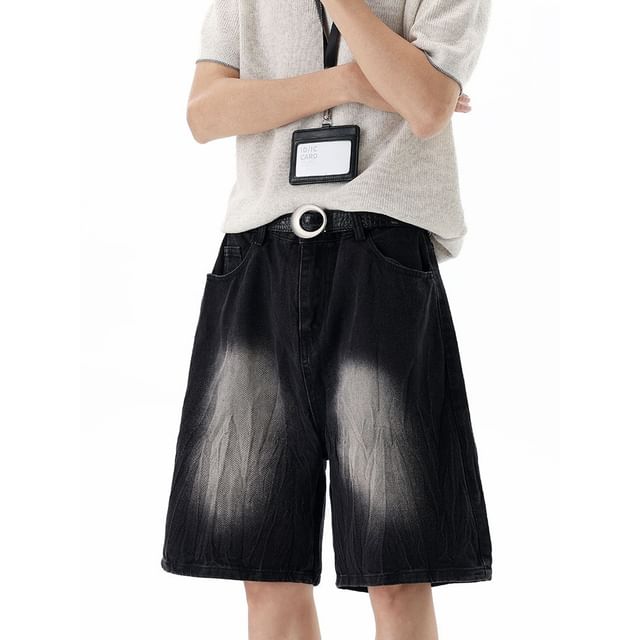 Koiyua-Mid Rise Washed Denim Shorts