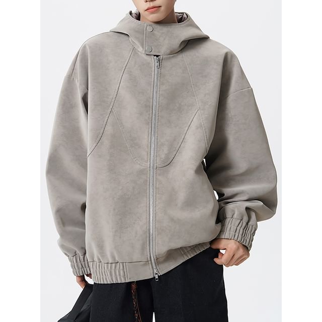 Koiyua-Stand Collar Plain Zip Hoodie