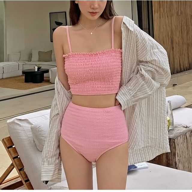 Komorkowe-Plain Ruched Tankini Set