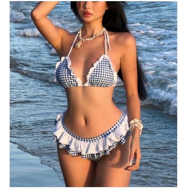 Komorkowe-Ruffle Trim Bikini Set