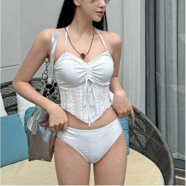 Komorkowe-Set Halter Plain Drawstring Tankini Top Bottom