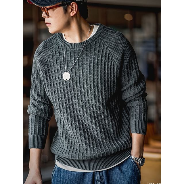 Kong Lane-Crew Neck Plain Raglan Sweater