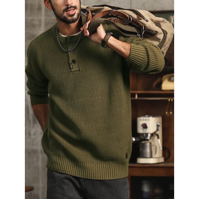 Kong Lane-Henley Plain Sweater