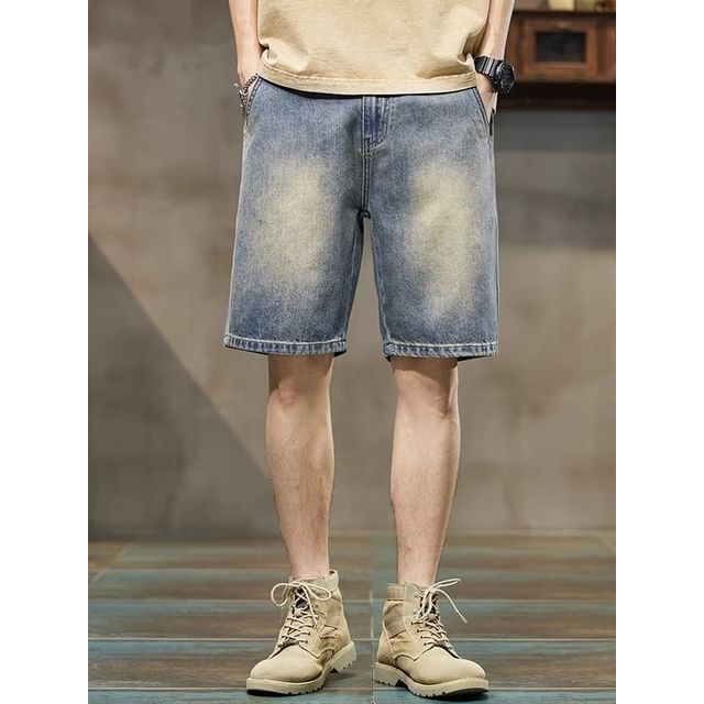Kong Lane-Mid Rise Washed Denim Shorts