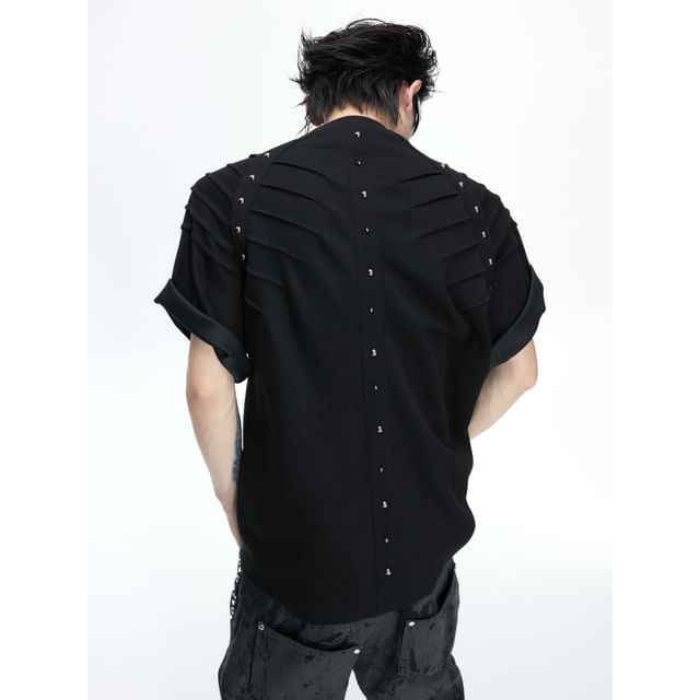 kooklay-Backbone Short-Sleeve T-Shirt with Stud