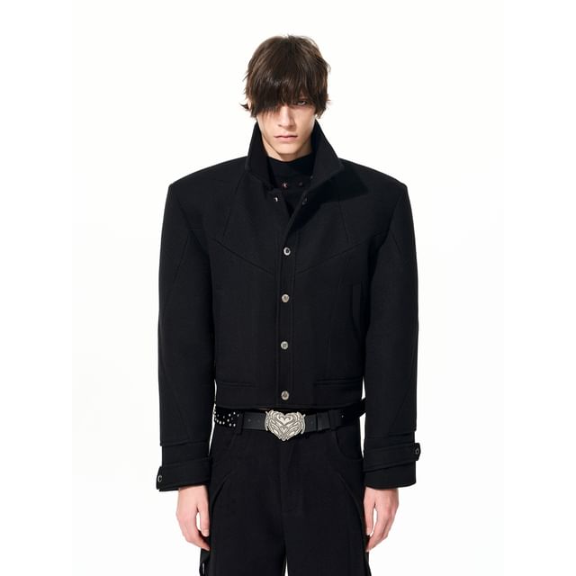 kooklay-Cropped Padded-Shoulder Wool Jacket