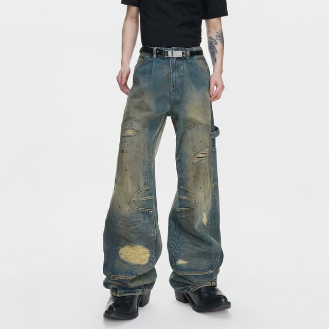 kooklay-Details Distressed Straight-Cut Relax Jeans