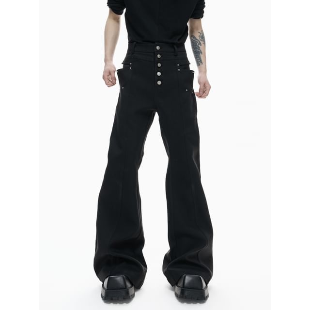 kooklay-Details High-Waist Flared Dress Pants with Stud