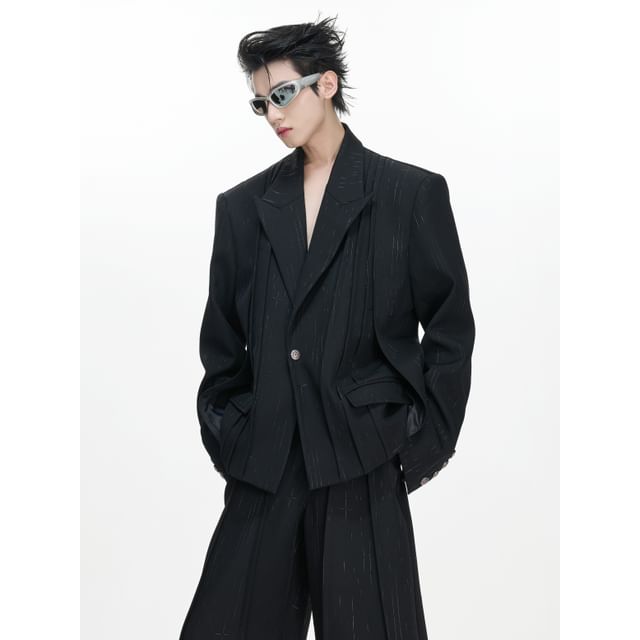 kooklay-Details Pleated Blazer Flared Dress Pants