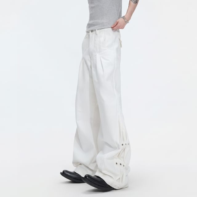kooklay-Details Pleated Straight-Cut Relax Jeans with Stud